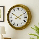 Platin 60 Cm Gold Metal Roma Rakamlı Duvar Saati Altın