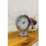 Platin Saat 25X20 Cm Krom Metal Masa Saati Masa Dekorasyonu Ev Ofis Masa Aksesuarı