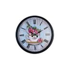 Platin Siyah Floral Tea Cup Duvar Saati