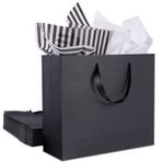 Plauthus Şerit Saplı 12 Paket Siyah Hediye Çantaları, Mendil Kağıdı ile Büyük Hediye Çantaları, Alışveriş, Küçük İşletmeler, Gelin Partisi, Düğün, Noel ve Tatil için Siyah Kraft Kağıt Hediye Çantaları (12,5 inç x 4,5 inç x 11 inç)