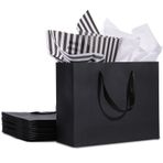 Plauthus Şerit Saplı 12 Paket Siyah Hediye Çantaları, Mendil Kağıdı ile Orta Boy Hediye Çantaları, Alışveriş, Küçük İşletmeler, Gelin Partisi, Düğün, Noel ve Tatil için Siyah Kağıt Torbalar (10,6 inç x 3,1 inç x 8,3 inç)