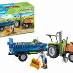 PLAYMOBIL Country 71249 römorklu traktör, taşıma kutuları dahil, organik çiftlik için yeşil traktör, 4 yaşından büyük çocuklar için sürdürülebilir oyuncak