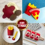 Playseba 27 Parça / 4 Set Fast Food Yiyecekler Eğitici Ekomix Keçe Oyun Seti El Yapımı Organik Oyuncaklar