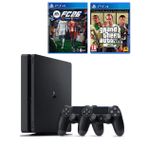 Playstation 4 Slim 1 TB+2. DualShock Kol + Ps4 FC 26 + GTA 5 (ithalatçı Garantili)