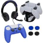 Playstation 5 Oyuncu Seti Kulaklık Şarj Istasyonu Dualsense Kılıf ve Analog Koruyucu - Mavi