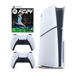 PlayStation 5 With Blu-Ray Disc Console (SLIM) - FC24 and Two White Controllers Bundle