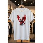playwear Türkiye Ay Yıldız Türk Bayrağı Kartal Tasarım Baskılı %100 Pamuk Regular Fit Bisiklet Yaka T-Shirt