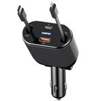 PLDHPRO Geri Çekilebilir Araç Şarj Cihazı, Geri Çekilebilir USB i ve Tip C Kabloları (31.5") ve iPhone 15/14/13/12 Pro Max XR, iPad, Samsung, Pixel için Çift Şarj Portu ile 100W Hızlı Şarj USB C Araç Şarj