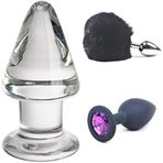 PleasureBox Seks Oyuncağı 9 cm + Kabarık Tavşan Kuyruğu Anal Tıkaç Siyah + Anal Tıkaç Elmas Taşlı Küçük