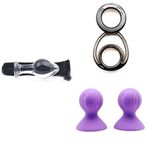 PleasureBox Seks Oyuncağı 9,5 cm + Siyah Üçlü Penis Halkası + Silikon Meme Pompası Mor