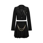 PleasureOfSilk Posilk Çizgili Crop Ceket ve Şortetek Siyah L