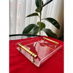 Pleksi Organizer Pleksi Altın Renkli Kulplu Mini Sunum Tepsisi-22x15