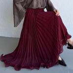 Pliseli Şifon Etek -Etek Ucu Misinalı - Bordo - 36