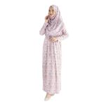 PLISTRE 2105_Tek Parça Başörtülü Büzgülü Desenli Namaz Elbisesi (Pembe, XS)