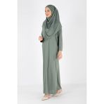 Plistre 2133_Tek Parça Kaymaz Başörtülü Namaz Tesettür Elbise - Çağla - 2XL - 3XL