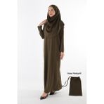 Plistre 2133_Tek Parça Kaymaz Başörtülü Namaz Tesettür Elbise - Haki - 2XL - 3XL