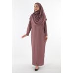 Plistre 2133_Tek Parça Kaymaz Başörtülü Namaz Tesettür Elbise - L - XL - Lila Purpura