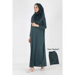 Plistre 2133_Tek Parça Kaymaz Başörtülü Namaz Tesettür Elbise - Zümrüt Yeşili - L - XL