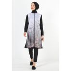Plistre 2158_Desenli Paraşüt kumaş Tam Kapalı 4'lü Tesettür Mayo - 44 - 00100 Siyah