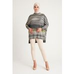 PLISTRE 2235_Desenli Yırtmaçlı Oversize Tesettür Tunik