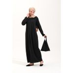 Plistre 2258_Pratik Fermuarlı Tesettür Namaz Elbisesi Ferace - 00100 Siyah - XS