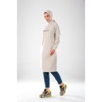 Plistre 2290_KADIN Tesettür Spor Tunik Elbise - Reflektör Baskılı, Dik Yakalı Fermuarlı, Cepli, Yumuşak Doku - 00467 Taş - 38