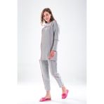 Plistre Kadın Gri Pembe Dikiş Detaylı Tesettür Homewear Eşofman Takımı –Havuç Fit Alt, 85 cm Tunik Boy _2278