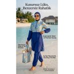 Plistre Kadın Siyah Fuşya Fermuarlı Çantalı Boneli Tam Kapalı Su Iticili Tesettür Paraşüt Mayo Takım _2306 - 3XL - Saks