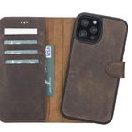 Plm G6 Apple iPhone 13 Pro Max Uyumlu Kahverengi Deri Cüzdanlı Kılıf