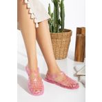 PLN SHOES Jelly Şeffaf Pembe Simli Kadın Sandalet