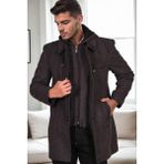 PLT8335 Dewberry Erkek Midi Palto %70 Yün %30 Polyester Düz Desenli Uzun Kol Siyah-Antrasit