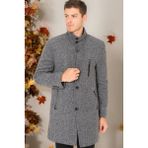 PLT8386 Dewberry Erkek Palto-Diagonal Açık Siyah-Gri