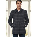 PLT9206 Dewberry Erkek Palto Desenli Lacivert %70 Yün %30 Polyester Orta Kalınlık Uzun Kol