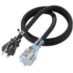 Plugrand 1,8 m (1,8 metre) 20 Amp-250 Volt Nema 6-20P Uzatma Kablosu, 12AWG Nema 6-20 Ağır Hizmet Uzatma Kablosu, Nema 6-15/20R Kırmızı Gösterge Işıklı T Bıçak Kablo, Klima vb. için Siyah Renk.