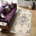 Plum Kadife Kaymaz Pamuk Tabanlı Yıkanabilir Antibakteriyel Salon Halısı (100X150, Kilim Desenli)