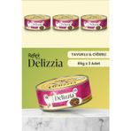 Plus Delizzia / Sos İçinde Parça Etli Tavuklu & Ciğerli Yetişkin Kedi Maması 85G X 3 Adet