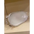 Plus Home Porselen Sunum Tabağı Döküm Pirinç Ayaklı Kulplu Oval Ortaboy 30X16 Gümüş