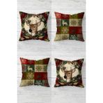 Plus Moda Pelangi Geyik Kokina Çiçek Ekose Yılbaşı Christmas Gizli Fermuarlı Kırlent Kılıfı Yastık Kılıfı TAKIM(4ADET), Bordo-Yeşil-Bej 43 x 43 - 001-Renkli