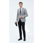 Plus Scorpion Açık Gri Kırçıllı Erkek Blazer Ceket – Torba Cepli, Çift Yırtmaçlı, Dokulu Premium Kumaş Slim Fit - 56 - 6 Drop