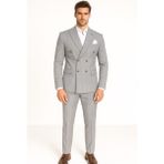 Plus Scorpion Çizgili Kruvaze Erkek Takım Elbise – Şık ve Rahat Italyan Kesim, Belden Oturtmalı, Top Düğmeli - Açık Gri - 6 Drop - 56 / 6