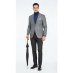 Plus Scorpion Ekoseli Slim Fit Erkek Blazer Ceket – Şık Modern Tasarım, Tek Düğmeli - 50 - 6 Drop - Siyah