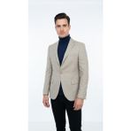 Plus Scorpion Ekoseli Slim Fit Erkek Blazer Ceket – Şık Modern Tasarım, Tek Düğmeli - 52 - 6 Drop - Açık Bej