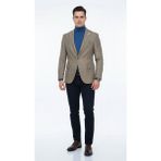 Plus Scorpion Ekoseli Slim Fit Erkek Blazer Ceket – Şık Modern Tasarım, Tek Düğmeli - 52 - 6 Drop - Camel