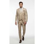 Plus Scorpion Erkek 3 Parça Slim Fit Takım Elbise –klasik Likralı Kumaş, Tek Düğme, Çift Yırtmaçlı Modern Kesim (Ceket Yelek Pantolon) - Bej - 6 Drop - 48