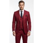 Plus Scorpion Erkek 3 Parça Slim Fit Takım Elbise –klasik Likralı Kumaş, Tek Düğme, Çift Yırtmaçlı Modern Kesim (Ceket Yelek Pantolon) - Bordo - 6 Drop - 50