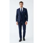 Plus Scorpion Erkek 3 Parça Slim Fit Takım Elbise –klasik Likralı Kumaş, Tek Düğme, Çift Yırtmaçlı Modern Kesim (Ceket Yelek Pantolon) - Lacivert - 6 Drop - 60