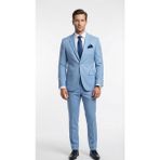 Plus Scorpion Erkek 3 Parça Slim Fit Takım Elbise –klasik Likralı Kumaş, Tek Düğme, Çift Yırtmaçlı Modern Kesim (Ceket Yelek Pantolon) - Mavi - 6 Drop - 46