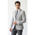 Plus Scorpion Erkek Blazer Ceket Twill Dokuma Likralı Notch Yaka 1 Düğmeli Çift Yırtmaçlı Slim Fit - 46 - 6 Drop - Gri