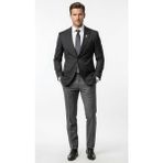 Plus Scorpion Erkek Blazer Ceket Twill Puntolu Kırlangıç Yaka 2 Düğmeli Çift Yırtmaçlı Slim Fit - 52 - 6 Drop - Siyah