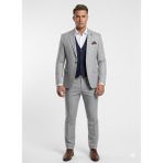 Plus Scorpion Erkek Çizgili Takım Elbise 3’lü Set – Ceket + Yelek + Pantolon – Slim Fit Italyan Tarz - Gri - 6 Drop - 50